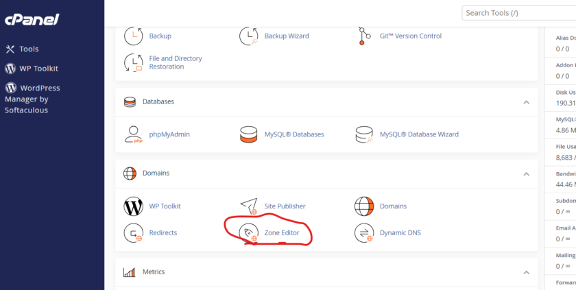 cpanel zone editor to manage all records like mx records settings