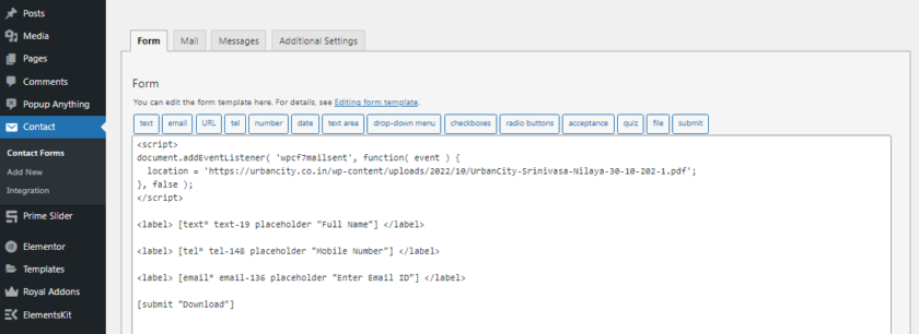 contact form 7 redirect after submit using javascript code