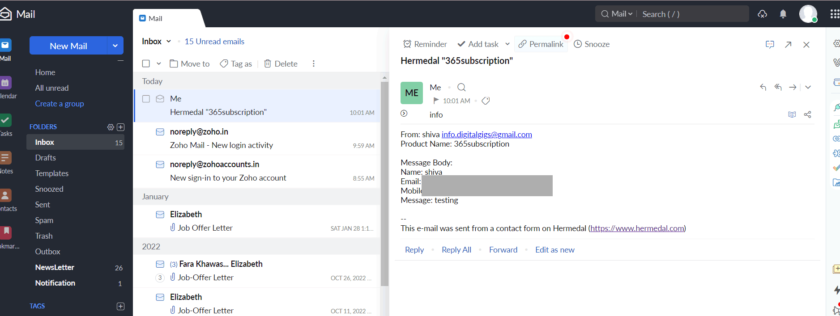 resolved zoho mail receiving mails from wordpress contact form 7